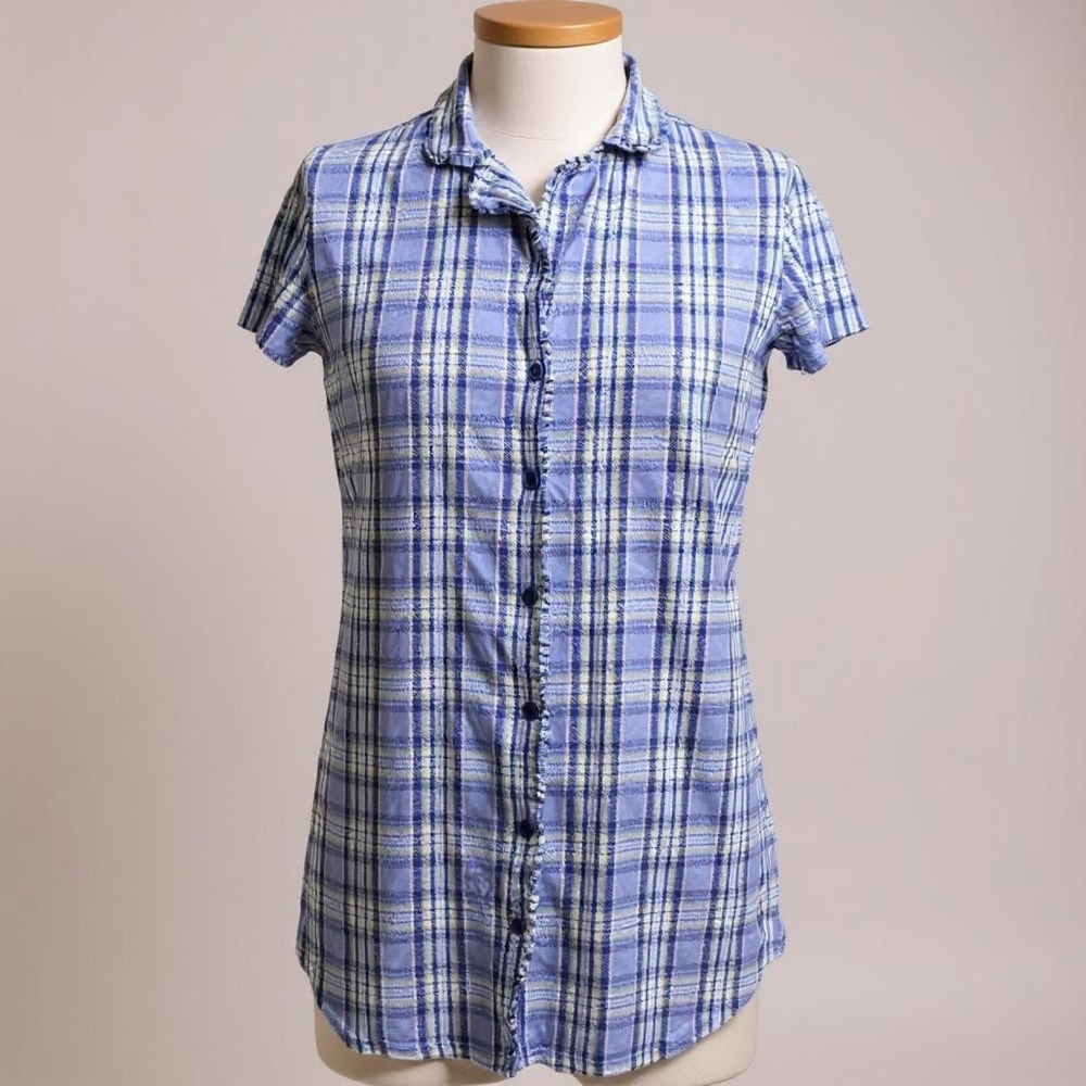 Muk Luks Women's Button Down Sleep Shirt - Size M - Blue Plaid‎ Cotton Blend